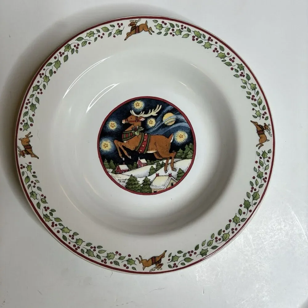 International China Susan Winget Over the Housetops Soup Bowls 9.25” Set Of 4